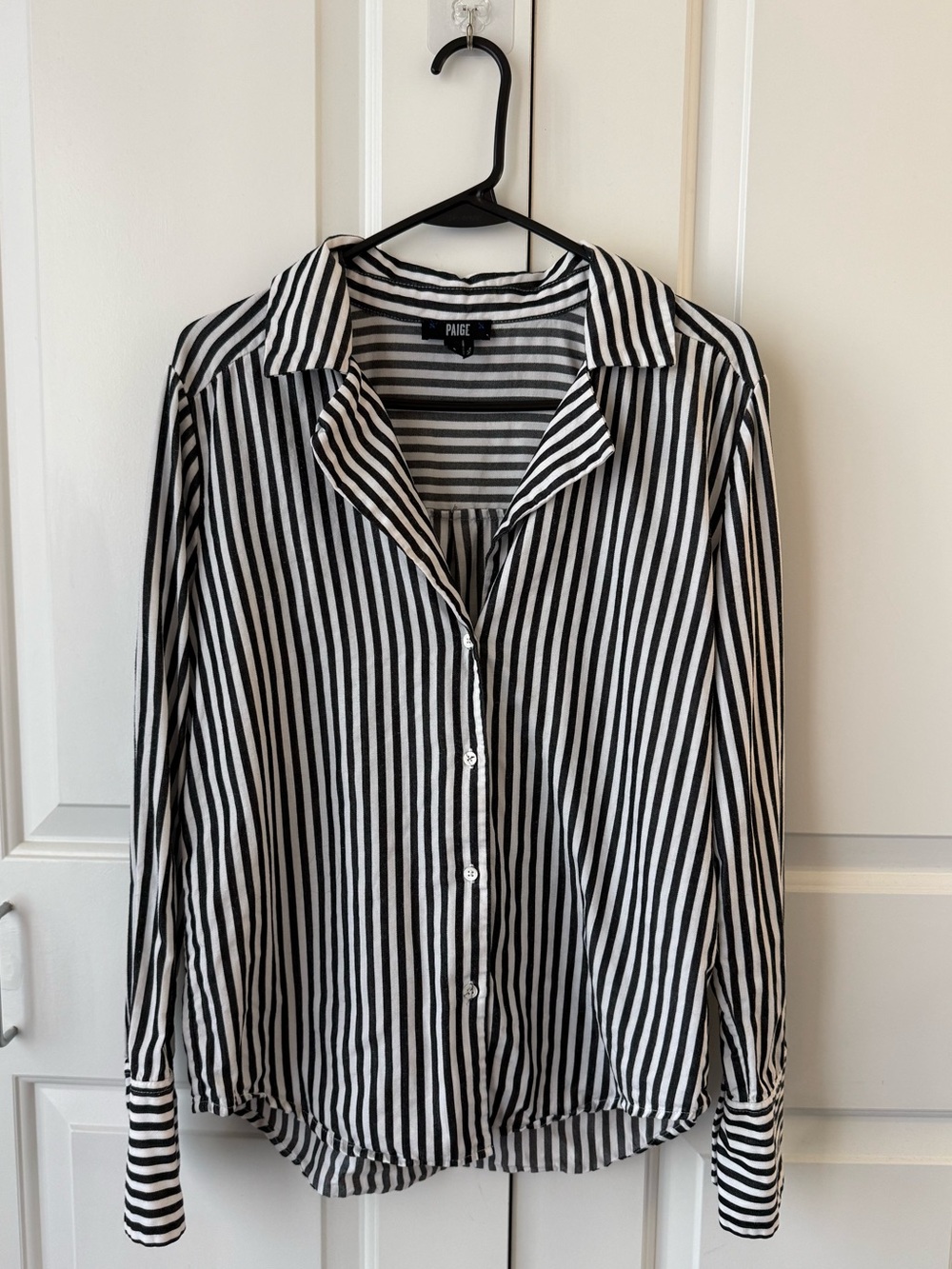 PAIGE Elora Stripe Button Up Shirt Black and White Stripe Size Small